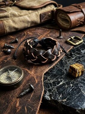 Hand Crafted Brown Woven Leather Bracelet